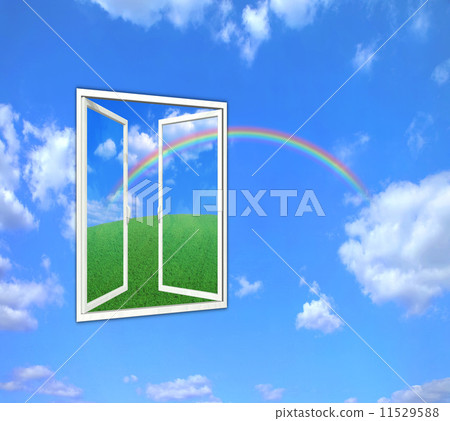 藍天和草原小山可看見從窗口 11529588