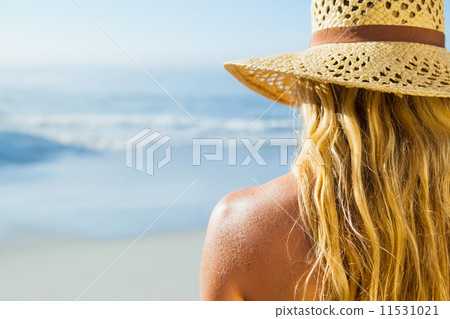 Gorgeous blonde in sunhat on the beach 11531021