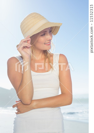 Gorgeous happy blonde posing at the beach 11532315