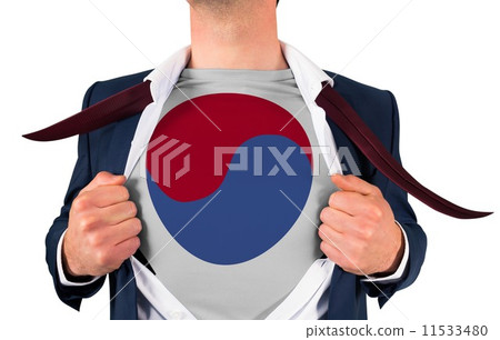 Businessman opening shirt to reveal korea republic flag 11533480