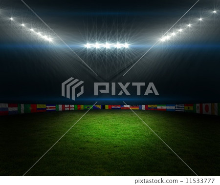 Football pitch with flags and lights Football pitch with flags and lights 11533777