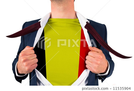 Businessman opening shirt to reveal belgium flag Businessman opening shirt to reveal belgium flag 11535904