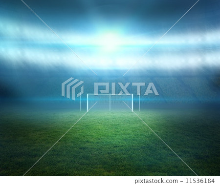 Football pitch with lights and goalpost Football pitch with lights and goalpost 11536184
