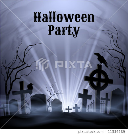 Halloween Party with eery white light on a spooky graveyard Halloween Party with eery white light on a spooky graveyard 11536289