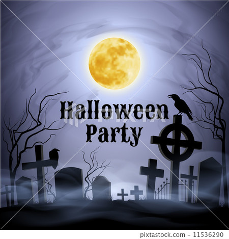 Halloween Party on a spooky graveyard under full Moon 11536290
