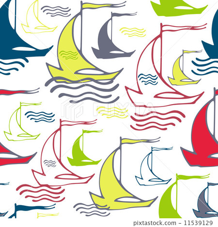 Seamless pattern with sailing ships on waves Seamless pattern with sailing ships on waves 11539129