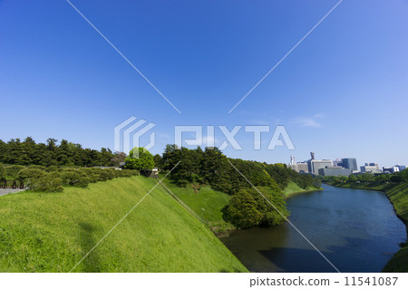 [東京城市風景]晴朗的藍天和清新的綠色春天·皇宮和Kasumigaseki需要-437 11541087