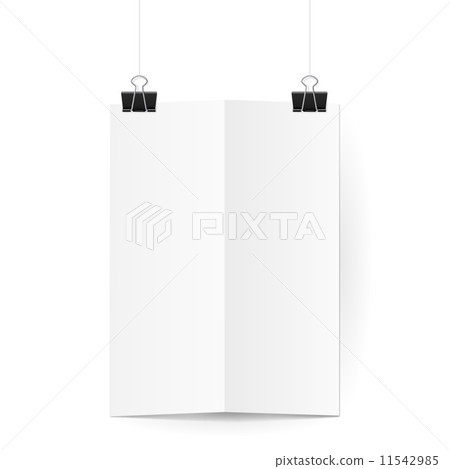 Sheet of paper folded in two hangs on clips Sheet of paper folded in two hangs on clips 11542985