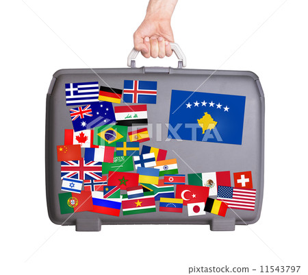 Used plastic suitcase with stickers Used plastic suitcase with stickers 11543797