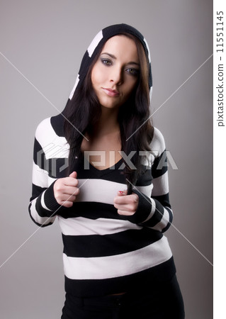 attractive girl in stripes woolly 11551145