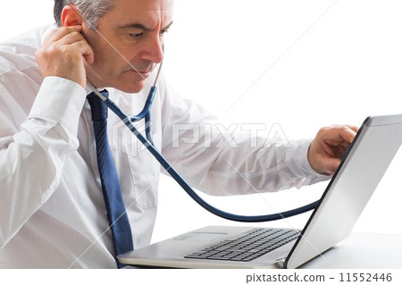 Mature businessman running diagnostics Mature businessman running diagnostics 11552446
