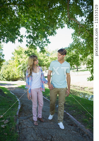 Cute affectionate couple walking hand in hand in the park 11553529