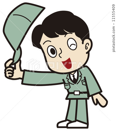 採取帽子並且給問候的男性工作者 採取帽子並且給問候的男性工作者 11555409