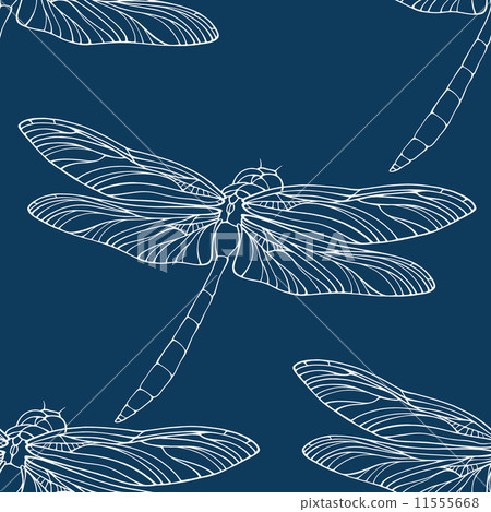 Seamless pattern with hand drawn dragonflies - Stock Illustration ...