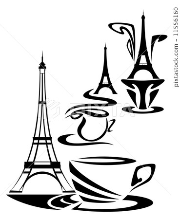 french coffee time design- elegant cup of hot chocolate or tea with eiffel tower vector illustration 11556160