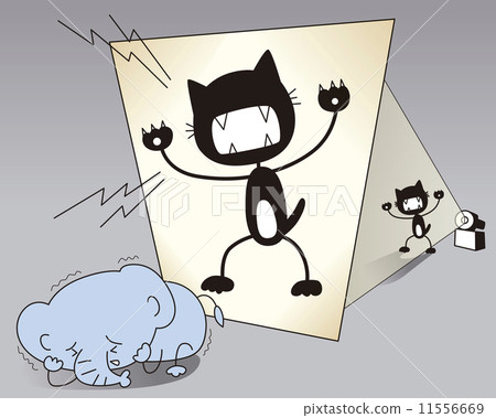 An elephant feared by a small cat 11556669