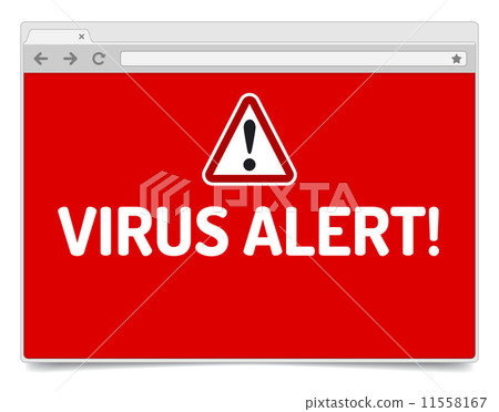 Virus alert on opened internet browser window with shadow. 11558167