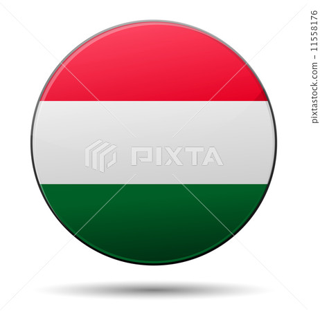 Hungary flag button with reflection and shadow. Isolated glossy 11558176