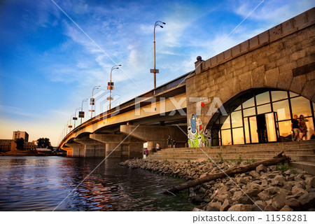 Stone bridge at sunset sky in Kiev 11558281