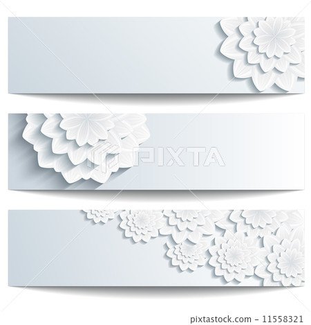 Set of beautiful banners with 3d chrysanthemum 11558321