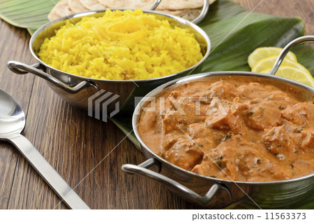 Butter Chicken & Lemon Rice - Indian curry on a banana leaf 11563373