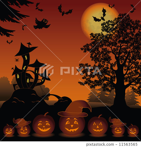 Halloween landscape with pumpkins Jack-o-lantern 11563565