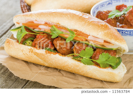 Banh Mi Xiu Mai - Vietnamese sandwich with meatballs Banh Mi Xiu Mai - Vietnamese sandwich with meatballs 11563784