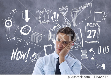 Composite image of thoughtful blonde wearing red dress 11565416