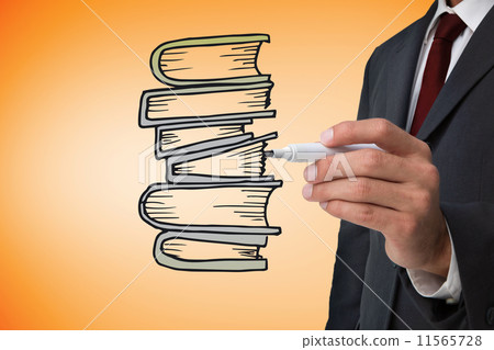 Composite image of businesswoman pulling a white screen 11565728