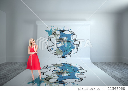 Composite image of businesswoman showing card 11567968