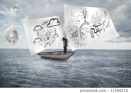 Composite image of thoughtful gorgeous blonde in a sailboat 11568218