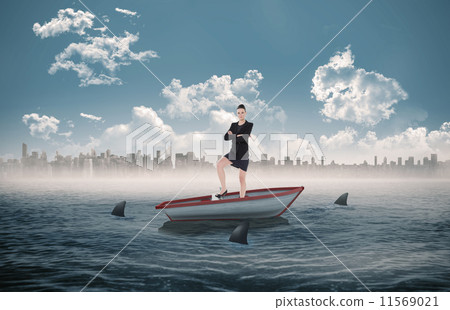 Conceptual against red staircase arrow pointing up against sky Conceptual against red staircase arrow pointing up against sky 11569021