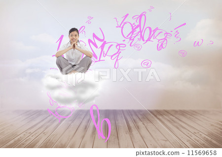 Advertising against red stairs arrow pointing up against sky 11569658