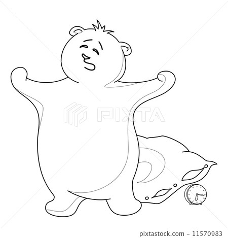 Teddy bear yawning with a pillow, contours 11570983