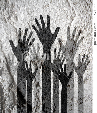 colorful silhouette hands on Cement wall texture background desi 11571088