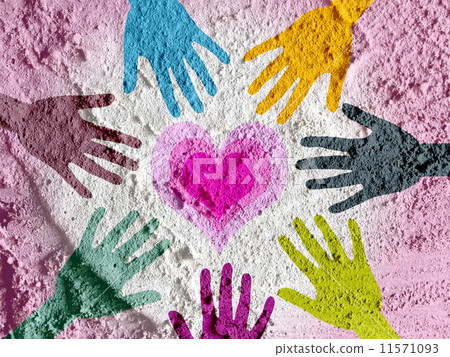 colorful silhouette hands on Cement wall texture background desi 11571093