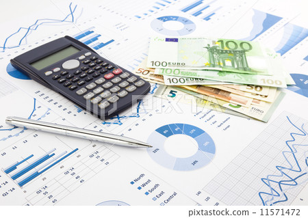 euro currency on graphs, financial planning and expense report b 11571472