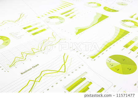 green graphs, charts, marketing research and  business annual re 11571477