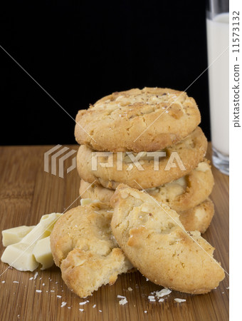 Belgium White Chocolate Chip Cookies Stack with chocolate chunks 11573132