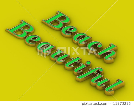 Beautiful Beach - inscription of golden letters on yellow Beautiful Beach - inscription of golden letters on yellow 11573255