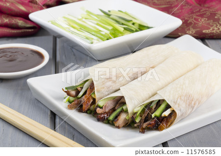 Peking Duck Wraps with spring onion, cucumber & hoisin sauce  11576585