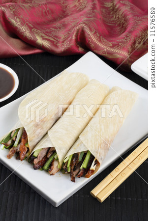 Peking Duck Wraps with spring onion, cucumber & hoisin sauce  11576589