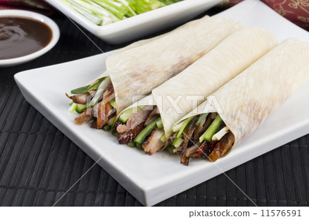 Peking Duck Wraps with spring onion, cucumber & hoisin sauce  11576591