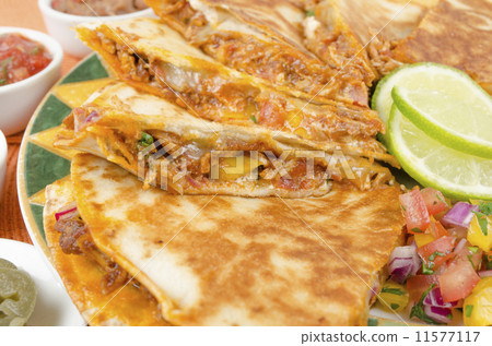 Mexican Spicy Chicken Tinga Quesadillas & Side Dishes Mexican Spicy Chicken Tinga Quesadillas & Side Dishes 11577117