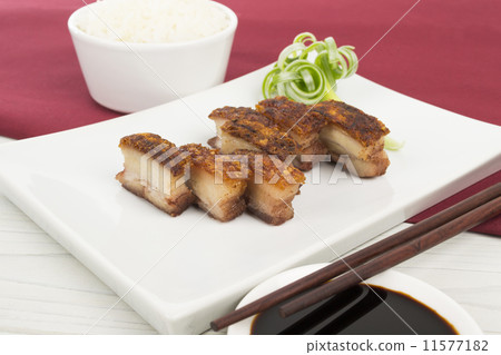 Siu Yuk - Chinese crispy roasted pork belly, rice & dip. Siu Yuk - Chinese crispy roasted pork belly, rice & dip. 11577182