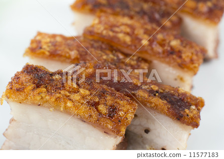 Siu Yuk - Chinese crispy roasted pork belly. Close up.	 11577183
