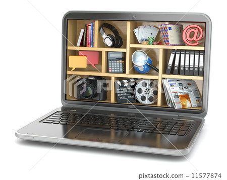 Cloud computing concept. Laptop's software and capabilities. 11577874