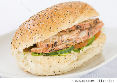 Chargrill Chicken & Salad Sandwich on a white background Chargrill Chicken & Salad Sandwich on a white background 11578148