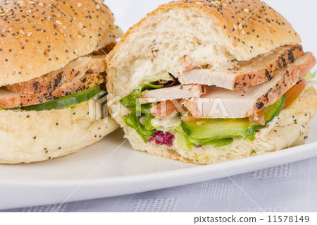 Chargrill Chicken & Salad Sandwich on a white background  11578149