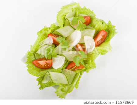 Tomato, Cucumber, Onion and Lettuce Salad. Fresh Summer Dish!  11578669